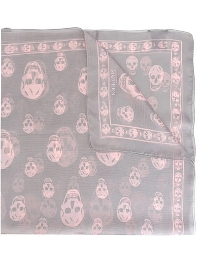 Alexander Mcqueen Classic Skull Printed Silk Chiffon Scarf In Grey