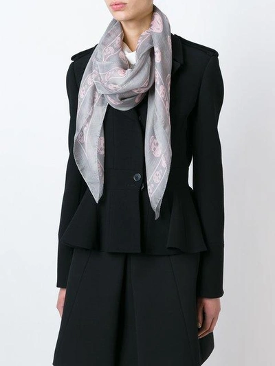 Alexander Mcqueen Classic Skull Printed Silk Chiffon Scarf In Grey