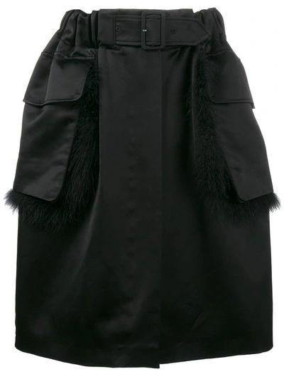 Simone Rocha Fur Trimmed Knee-length Skirt In Black