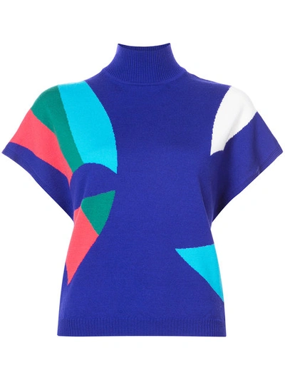 Delpozo Flutter Sleeve Graphic Knit In Multicolour
