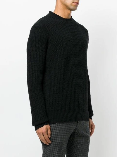 Shop Msgm Frayed Detail Ribbed Jumper - Black