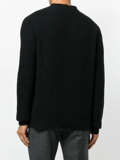 Shop Msgm Frayed Detail Ribbed Jumper - Black