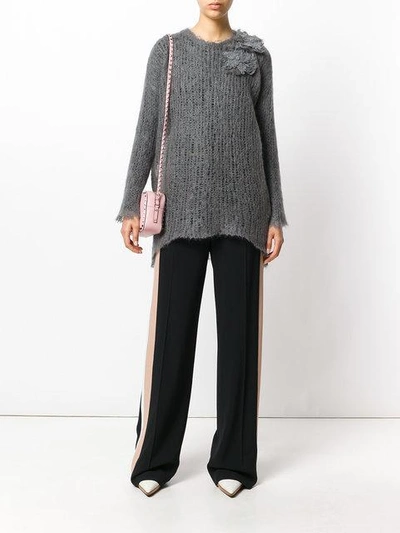 Shop Valentino Floral Appliqué Knit Jumper - Grey