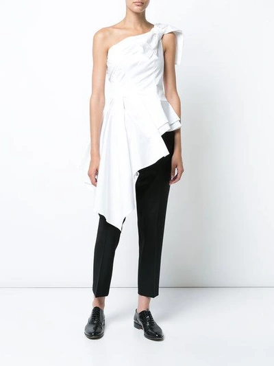 Shop Carolina Herrera Asymmetric One Shoulder Blouse In White