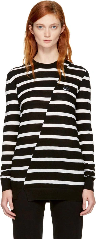 Shop Mcq By Alexander Mcqueen Black & White Distort Stripe Swallow Badge Sweater