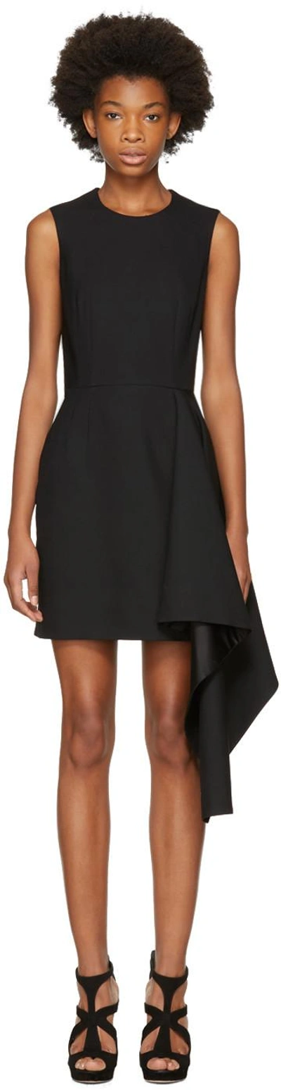 Alexander Mcqueen Asymmetric Wool-blend Mini Dress In Black