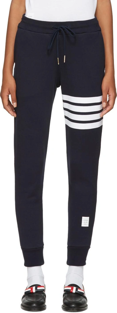 Shop Thom Browne Navy Classic Lounge Pants In 415 Navy