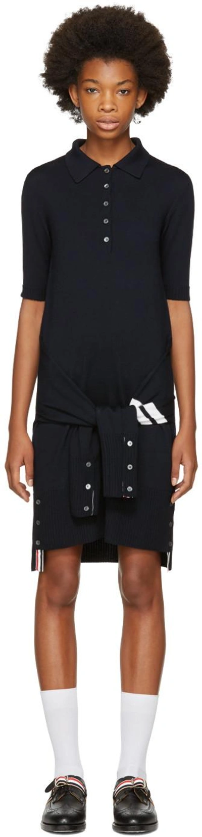 Shop Thom Browne Navy Two-in-one Cardigan & Polo Dress