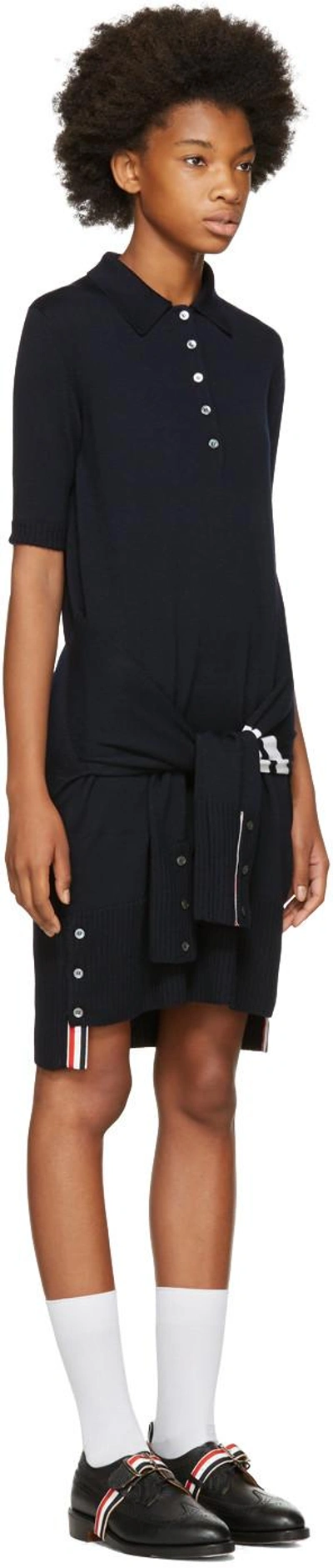 Shop Thom Browne Navy Two-in-one Cardigan & Polo Dress