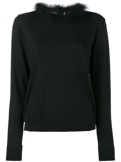 Simone Rocha Feather-trimmed Merino Wool-blend Sweater In Black