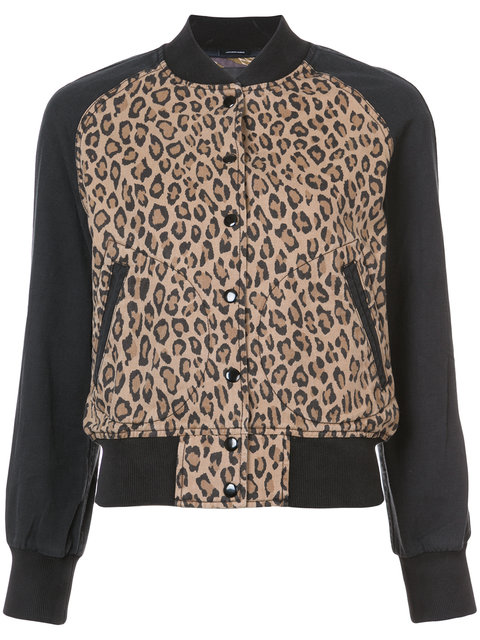 R13 Combo Leopard Regular-fit Cotton Jacket In Black/leopard | ModeSens