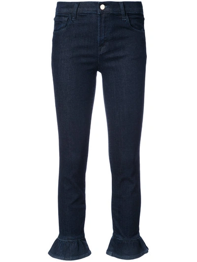 J Brand Frilled Hem Skinny Jeans In Blue