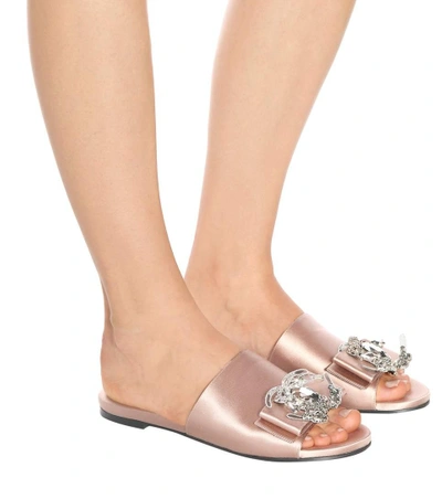 Shop Rochas Embellished Satin Slides In Pink