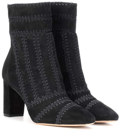 Beatrice Embroidered Leather Booties In Black