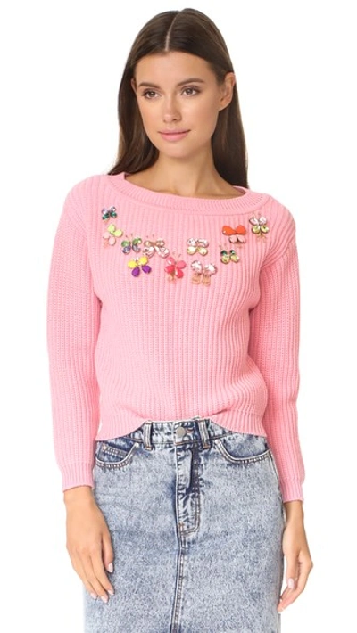 Boutique Moschino Butterfly Embellished Sweater In Pink