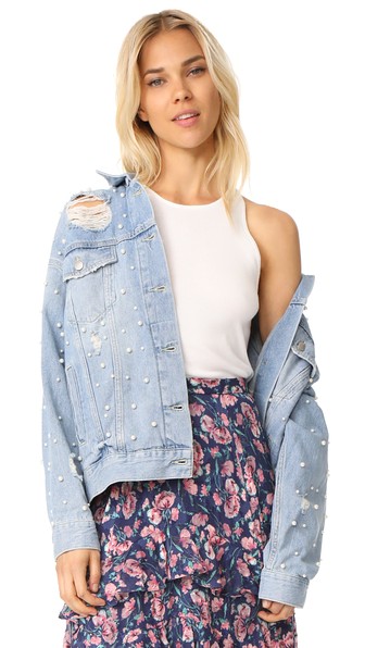 sunday funday blue oversized pearl denim jacket
