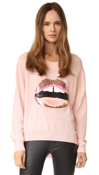 Shop Markus Lupfer Tonal Sequin Lara Lip Joey Sweater In Blush