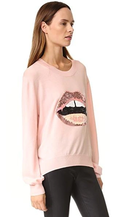 Shop Markus Lupfer Tonal Sequin Lara Lip Joey Sweater In Blush