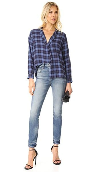 Shop 3x1 Moxy Wrap Shirt In Blue & Black Plaid