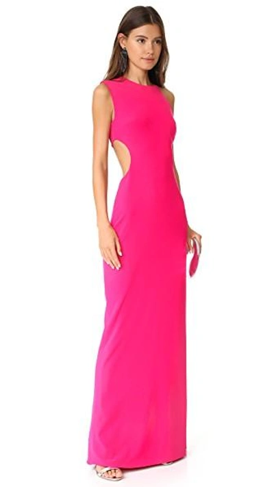 Shop Halston Heritage Asymmetrical Gown With Back Cutout In Fuchsia Rose