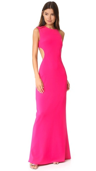 Halston Heritage Asymmetrical Gown With Back Cutout In Fuchsia Rose
