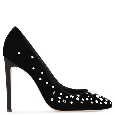 Shop Giuseppe Zanotti - Black Velvet Pump With Crystals The Dazzling Annette