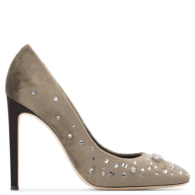 Shop Giuseppe Zanotti - Grey Velvet Pump With Crystals The Dazzling Annette