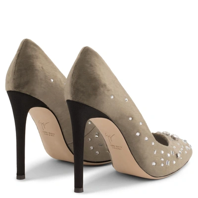 Shop Giuseppe Zanotti - Grey Velvet Pump With Crystals The Dazzling Annette