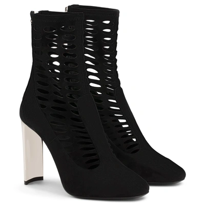 Shop Giuseppe Zanotti - Black Suede Boot With Metal Chunky Heel Violet