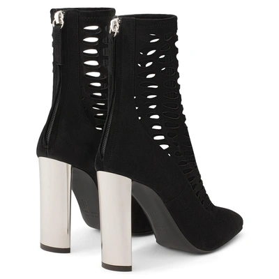 Shop Giuseppe Zanotti - Black Suede Boot With Metal Chunky Heel Violet