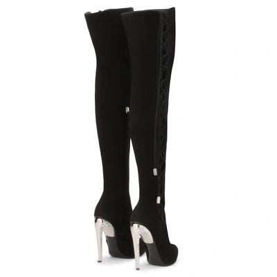 Shop Giuseppe Zanotti - Giuseppe For Jennifer Lopez: Black Suede Cuissard Boot With Crystals Marisa