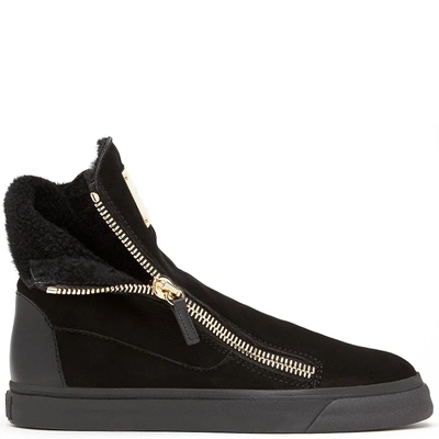 Giuseppe Zanotti - Black Suede Sneakers With Shearling Fur Angel