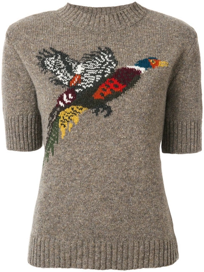 Mulberry Knit Bird Patch Top In Grey