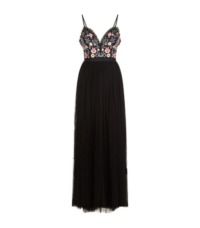 Shop Needle & Thread Whisper Floral Gown In Black
