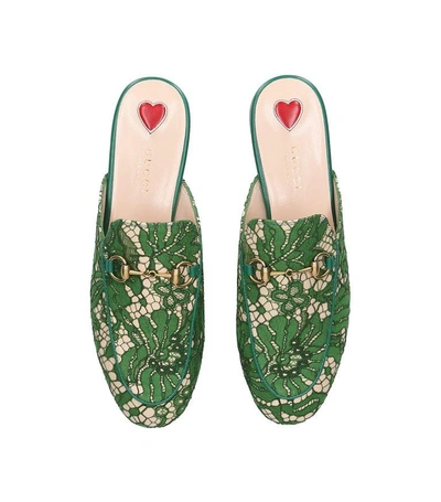 Shop Gucci Princetown Lace Slides In Green