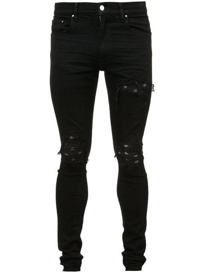 Amiri 'mx1' Leather Patch Ripped Skinny Jeans In Black | ModeSens
