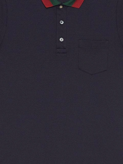 Shop Gucci Cotton Polo With Web Collar In Blue