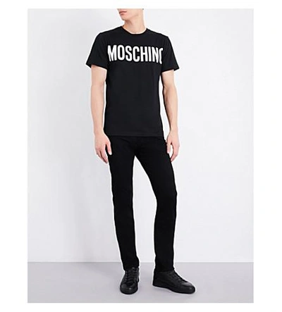 Shop Moschino Logo Cotton T-shirt In Black