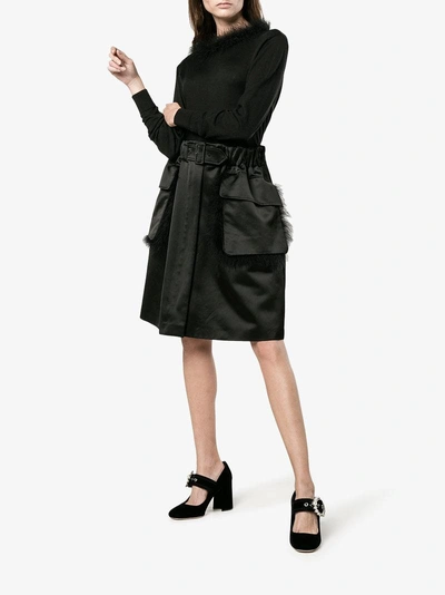 Shop Simone Rocha Fur Trimmed Knee-length Skirt In Black