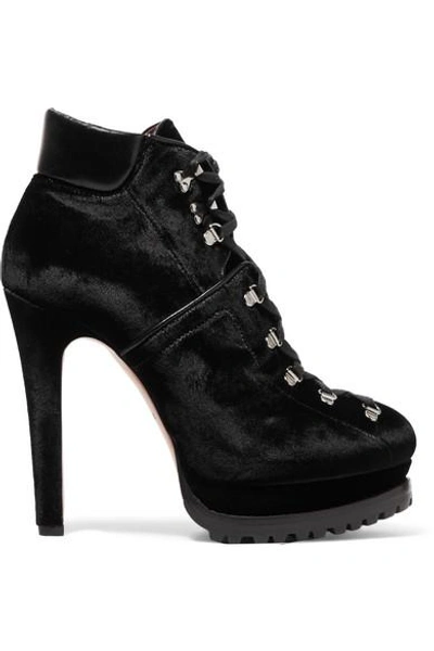 Shop Alaïa Leather-trimmed Velvet Ankle Boots