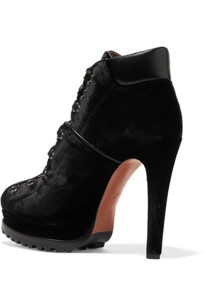 Shop Alaïa Leather-trimmed Velvet Ankle Boots