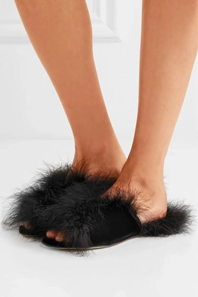 Shop Simone Rocha Feather-embellished Velvet Slides