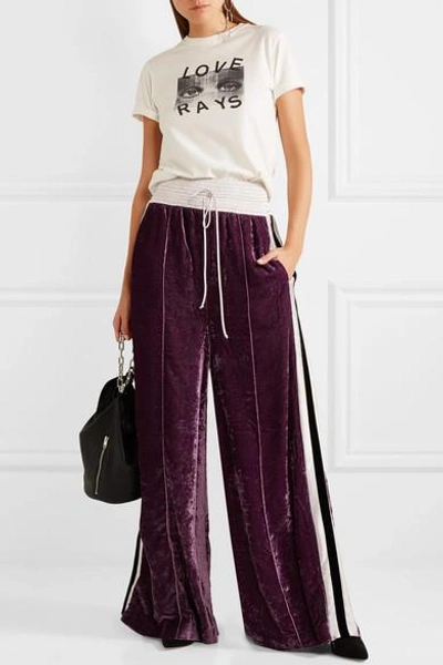 Shop Off-white Satin-trimmed Crushed-velvet Track Pants