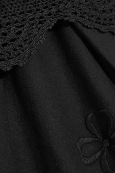 Shop Place Nationale Rapahel Crochet-trimmed Embroidered Cotton-voile Mini Dress In Black