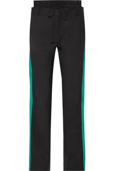 Shop Tibi Dempsey Striped Silk-trimmed Crepe Straight-leg Pants In Black