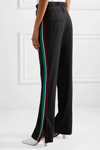 Shop Tibi Dempsey Striped Silk-trimmed Crepe Straight-leg Pants In Black