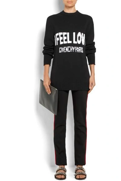 Shop Givenchy Oversized Distressed Intarsia Cotton Sweater In Black