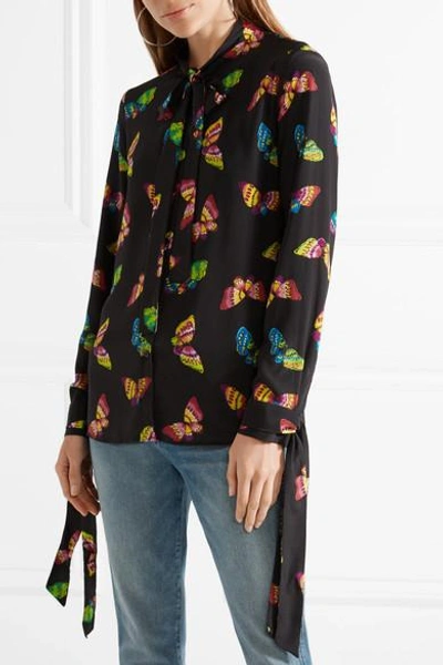 Shop Boutique Moschino Pussy-bow Printed Silk Crepe De Chine Blouse In Black