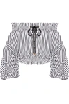 CAROLINE CONSTAS LORENA OFF-THE-SHOULDER STRIPED COTTON-POPLIN TOP