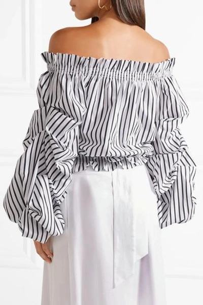 Shop Caroline Constas Lorena Off-the-shoulder Striped Cotton-poplin Top